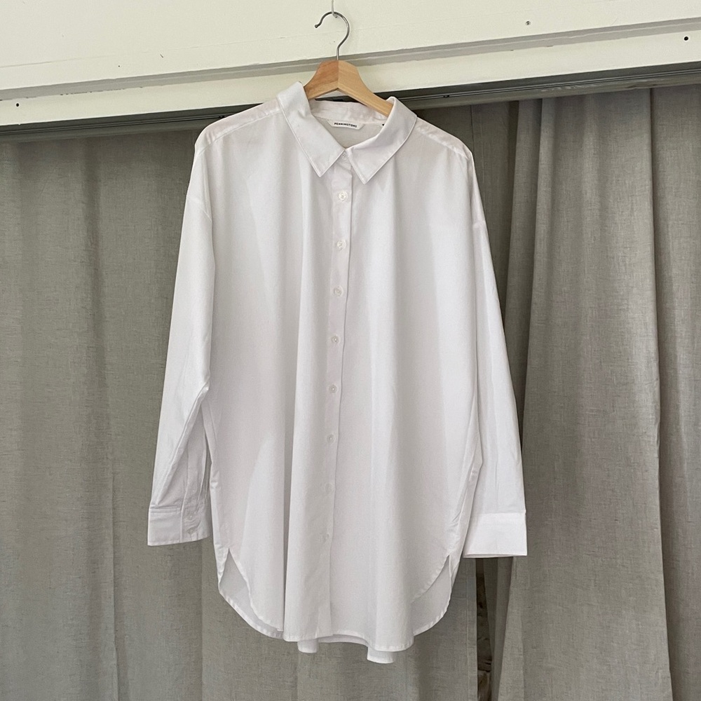 Crisp white oversized button up shirt